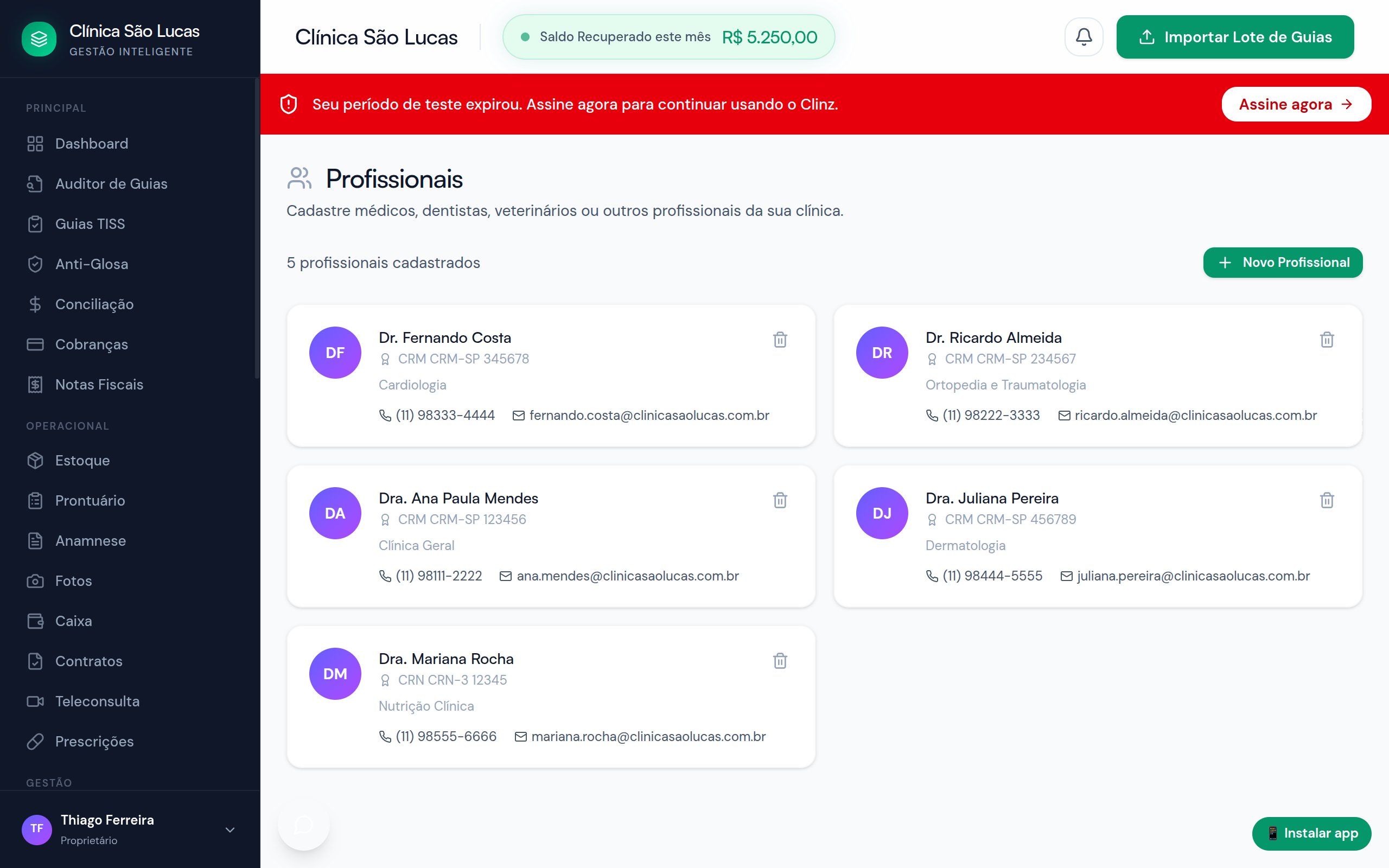 Profissionais e serviços do Clinz