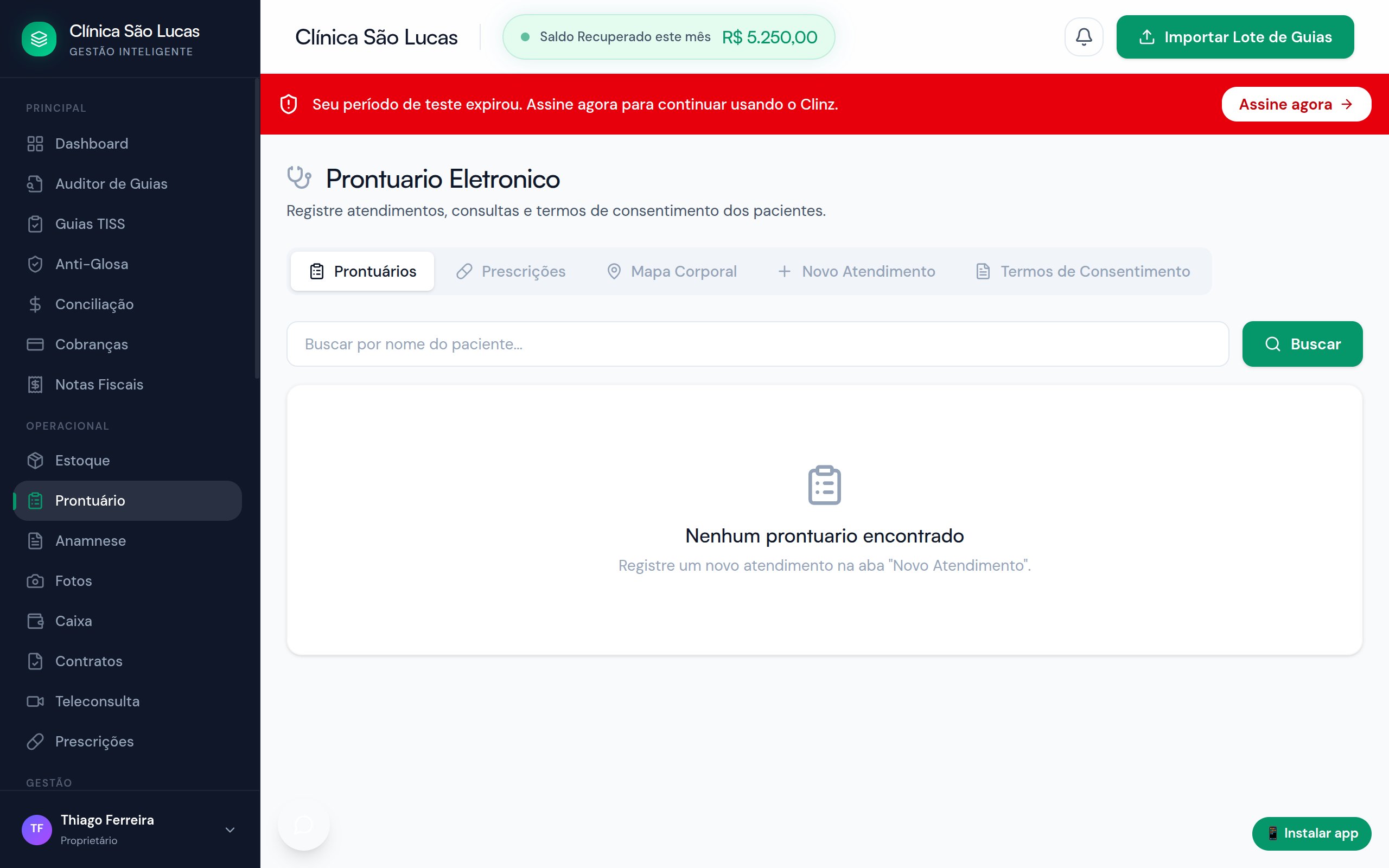 Prontuário eletrônico do Clinz